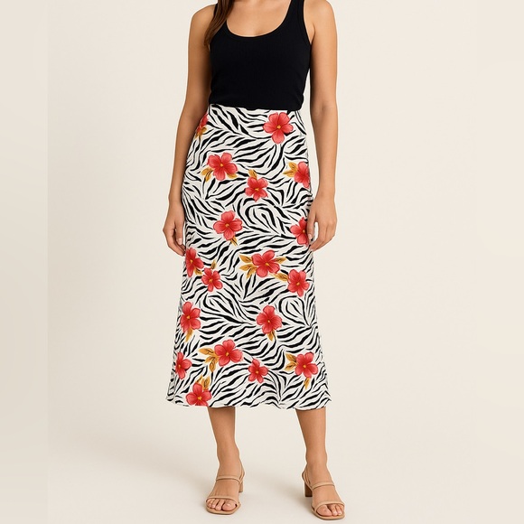 Anna Dresses & Skirts - Anna S White Zebra Floral Tropical Hawaiian MIDI Skirt